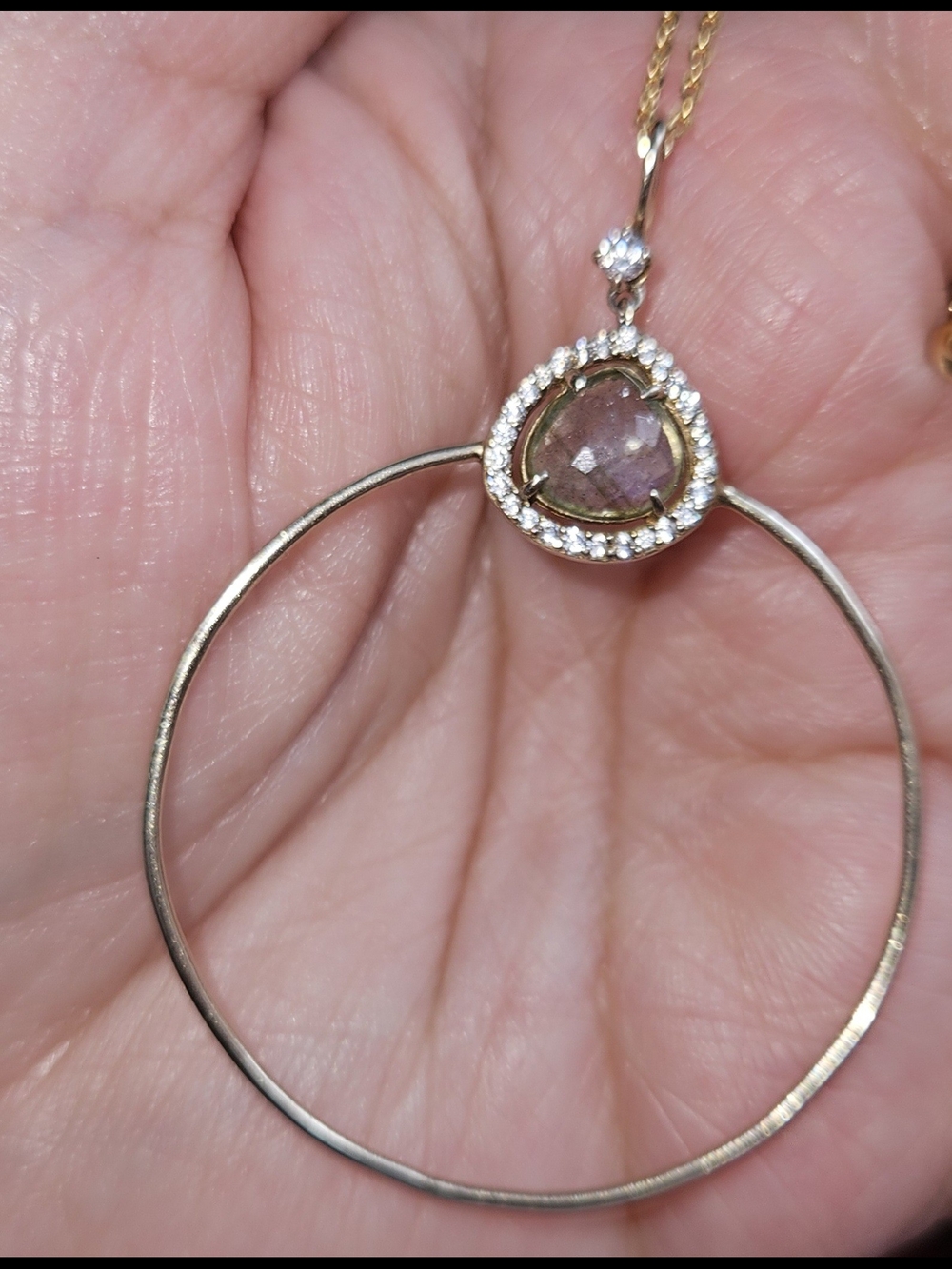 Sterling Silver  925 Yellow Gold Plated Necklace with Natural Iridescent Stone